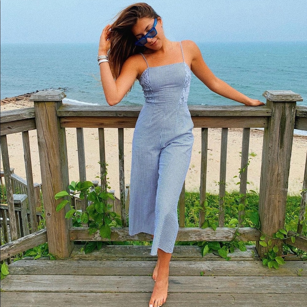 Blue Seersucker Jumpsuit